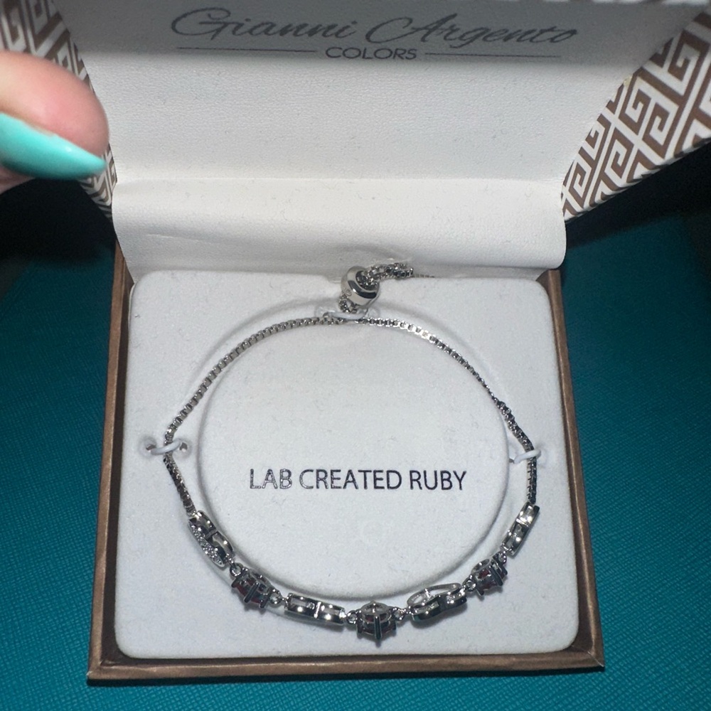 Silver Bracelet With Ruby Accents - image 2